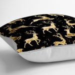 - yerminderi-YER-3215-1 - Realhomes  Altın Detaylı Geyikler Desenli Modern Yer Minderi - 70 x 70 cm Realhomes