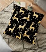 - yerminderi-YER-3215 - Realhomes  Altın Detaylı Geyikler Desenli Modern Yer Minderi - 70 x 70 cm Realhomes