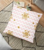 - yerminderi-YER-3218 - Realhomes  Zigzag Pudra Zeminli Altın Detaylı Modern Yer Minderi - 70 x 70 cm Realhomes