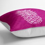 - yerminderi-YER-3221-1 - Realhomes  Fuşya Zeminde Ananas Desenli Modern Tasarım Yer Minderi - 70 x 70 cm Realhomes