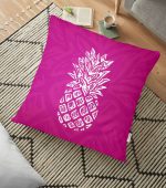 - yerminderi-YER-3221 - Realhomes  Fuşya Zeminde Ananas Desenli Modern Tasarım Yer Minderi - 70 x 70 cm Realhomes