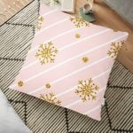 Pembe Mavi Zeminde Kar Tanesi Detaylı Modern Yer Minderi - 70 x 70 cm Realhomes