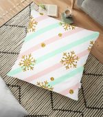 - yerminderi-YER-3227 - Realhomes Pembe Mavi Zeminde Kar Tanesi Detaylı Modern Yer Minderi - 70 x 70 cm Realhomes