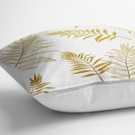 - yerminderi-YER-3230-1 - Realhomes Altın Detaylı 3D Yaprak Desenli Modern Yer Minderi - 70 x 70 cm Realhomes