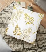 - yerminderi-YER-3230 - Realhomes Altın Detaylı 3D Yaprak Desenli Modern Yer Minderi - 70 x 70 cm Realhomes