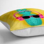 - yerminderi-YER-3234-1 - Realhomes  Sarı Zeminli Ananas Detaylı Modern Yer Minderi - 70 x 70 cm Realhomes