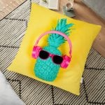 Siyah Zeminde Palmiye Yaprakları Özel Tasarım Yer Minderi - 70 x 70 cm Realhomes