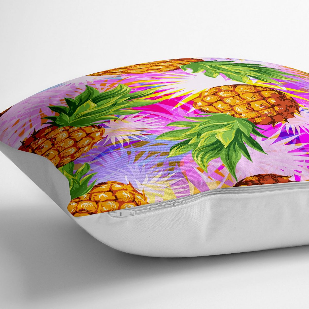 Pembe Zeminde Ananaslar Özel Tasarımlı Modern Yer Minderi - 70 x 70 cm Realhomes