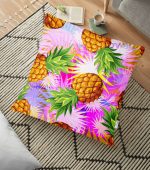 - yerminderi-YER-3236 - Realhomes Pembe Zeminde Ananaslar Özel Tasarımlı Modern Yer Minderi - 70 x 70 cm Realhomes