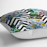 - yerminderi-YER-3238-1 - Realhomes  Zigzag Zeminli Yaz Egzotiği Özel Tasarımlı Yer Minderi - 70 x 70 cm Realhomes