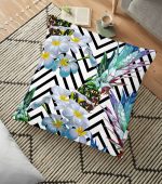 - yerminderi-YER-3238 - Realhomes  Zigzag Zeminli Yaz Egzotiği Özel Tasarımlı Yer Minderi - 70 x 70 cm Realhomes