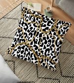 Leopar Desenli Altın Detaylı Özel Tasarım Modern Yer Minderi - 70 x 70 cm Realhomes