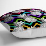 - yerminderi-YER-3250-1 - Realhomes  Siyah Zigzag Temalı Ananas Desenli Modern Yer Minderi - 70 x 70 cm Realhomes