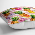 - yerminderi-YER-3252-1 - Realhomes  Pembe Zeminli Ananaslar Özel Tasarım Yer Minderi - 70 x 70 cm Realhomes