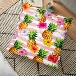 Siyah Zeminli Renkli Ananaslar Özel Tasarım Yer Minderi - 70 x 70 cm Realhomes