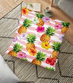 - yerminderi-YER-3252 - Realhomes  Pembe Zeminli Ananaslar Özel Tasarım Yer Minderi - 70 x 70 cm Realhomes