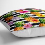 - yerminderi-YER-3253-1 - Realhomes  Siyah Zeminli Renkli Ananaslar Özel Tasarım Yer Minderi - 70 x 70 cm Realhomes