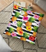 - yerminderi-YER-3253 - Realhomes  Siyah Zeminli Renkli Ananaslar Özel Tasarım Yer Minderi - 70 x 70 cm Realhomes