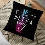 Siyah Zeminli Renkli Ananaslar Özel Tasarım Yer Minderi - 70 x 70 cm Realhomes