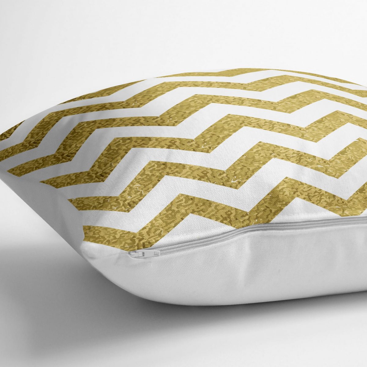 Zigzag Altın Kabartma Desenli Modern Tasarımlı Yer Minderi - 70 x 70 cm Realhomes