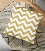 - yerminderi-YER-3257 - Realhomes Zigzag Altın Kabartma Desenli Modern Tasarımlı Yer Minderi - 70 x 70 cm Realhomes