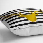 Çizgili Gold Geyik Desenli Modern Yer Minderi - 70 x 70 cm Realhomes