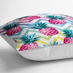 - yerminderi-YER-3261-1 - Realhomes  Renkli Zigzag Desenli Ananaslar Modern Tasarımlı Yer Minderi - 70 x 70 cm Realhomes