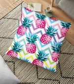 - yerminderi-YER-3261 - Realhomes  Renkli Zigzag Desenli Ananaslar Modern Tasarımlı Yer Minderi - 70 x 70 cm Realhomes