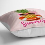 - yerminderi-YER-3263-1 - Realhomes  Pembe Zeminli Summer Ananas Desenli Yer Minderi - 70 x 70 cm Realhomes