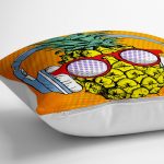 - yerminderi-YER-3271-1 - Realhomes Turuncu Zeminde Summer Ananas Tasarımlı Yer Minderi - 70 x 70 cm Realhomes