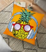 - yerminderi-YER-3271 - Realhomes Turuncu Zeminde Summer Ananas Tasarımlı Yer Minderi - 70 x 70 cm Realhomes