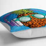 - yerminderi-YER-3272-1 - Realhomes  Mavi Zeminli Tropikal Ananas Tasarımlı Yer Minderi - 70 x 70 cm Realhomes