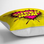 - yerminderi-YER-3276-1 - Realhomes  Sarı Zeminli Super Mom Tasarımlı Dijital Baskılı Dekoratif Yer Minderi - 70 x 70 cm Realhomes