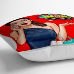 - yerminderi-YER-3281-1 - Realhomes Kırmızı Zeminli Popart Wow Desenli Modern Yer Minderi - 70 x 70 cm Realhomes