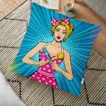 Sarı Zeminli Crazy Alışveriş Desenli Dijital Baskılı Dekoratif Yer Minderi - 70 x 70 cm Realhomes