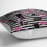 - yerminderi-YER-3286-1 - Realhomes Siyah Çizgili Popart Makeup Desenli Dekoratif Yer Minderi - 70 x 70 cm Realhomes