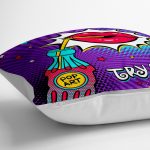 - yerminderi-YER-3288-1 - Realhomes  Mor Zeminli Pop Art Tasarımlı Dijital Baskılı Dekoratif Yer Minderi - 70 x 70 cm Realhomes