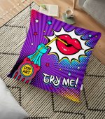 - yerminderi-YER-3288 - Realhomes  Mor Zeminli Pop Art Tasarımlı Dijital Baskılı Dekoratif Yer Minderi - 70 x 70 cm Realhomes