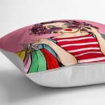 - yerminderi-YER-3289-1 - Realhomes  Pembe Zeminli Popart Desenli Dekoratif Yer Minderi - 70 x 70 cm Realhomes