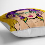 - yerminderi-YER-3290-1 - Realhomes Sarı Puanlı Popart Desenli Dekoratif Yer Minderi - 70 x 70 cm Realhomes