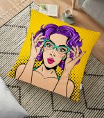 - yerminderi-YER-3290 - Realhomes Sarı Puanlı Popart Desenli Dekoratif Yer Minderi - 70 x 70 cm Realhomes