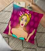 - yerminderi-YER-3291 - Realhomes  Fuşya Puanlı Popart Desenli Dekoratif Yer Minderi - 70 x 70 cm Realhomes