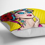 - yerminderi-YER-3292-1 - Realhomes Sarı Zeminli Summer Popart Tasarımlı Dekoratif Yer Minderi - 70 x 70 cm Realhomes