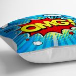 - yerminderi-YER-3294-1 - Realhomes  Mavi Zeminli OMG Desenli Dijital Baskılı Dekoratif Yer Minderi - 70 x 70 cm Realhomes