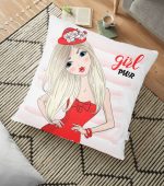 - yerminderi-YER-3295 - Realhomes  Çizgili Grl Power Desenli Dijital Baskılı Dekoratif Yer Minderi - 70 x 70 cm Realhomes