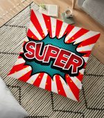 - yerminderi-YER-3297 - Realhomes  Kırmızı Beyaz Super Desenli Dijital Baskılı Dekoratif Yer Minderi - 70 x 70 cm Realhomes