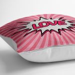 - yerminderi-YER-3298-1 - Realhomes  Pembe Zeminli Love Desenli Dijital Baskılı Dekoratif Yer Minderi - 70 x 70 cm Realhomes