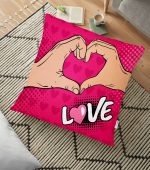 - yerminderi-YER-3299 - Realhomes Pembe Love Popart Tasarımlı Dijital Baskılı Yer Minderi - 70 x 70 cm Realhomes