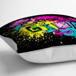 - yerminderi-YER-3303-1 - Realhomes  Siyah Zeminli Cool Girl Dijital Baskılı Dekoratif Yer Minderi - 70 x 70 cm Realhomes