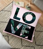 Love Yaprak Detaylı Özel Tasarım Yer Minderi - 70 x 70 cm Realhomes